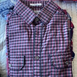 Express button down. Dark red and black fitted